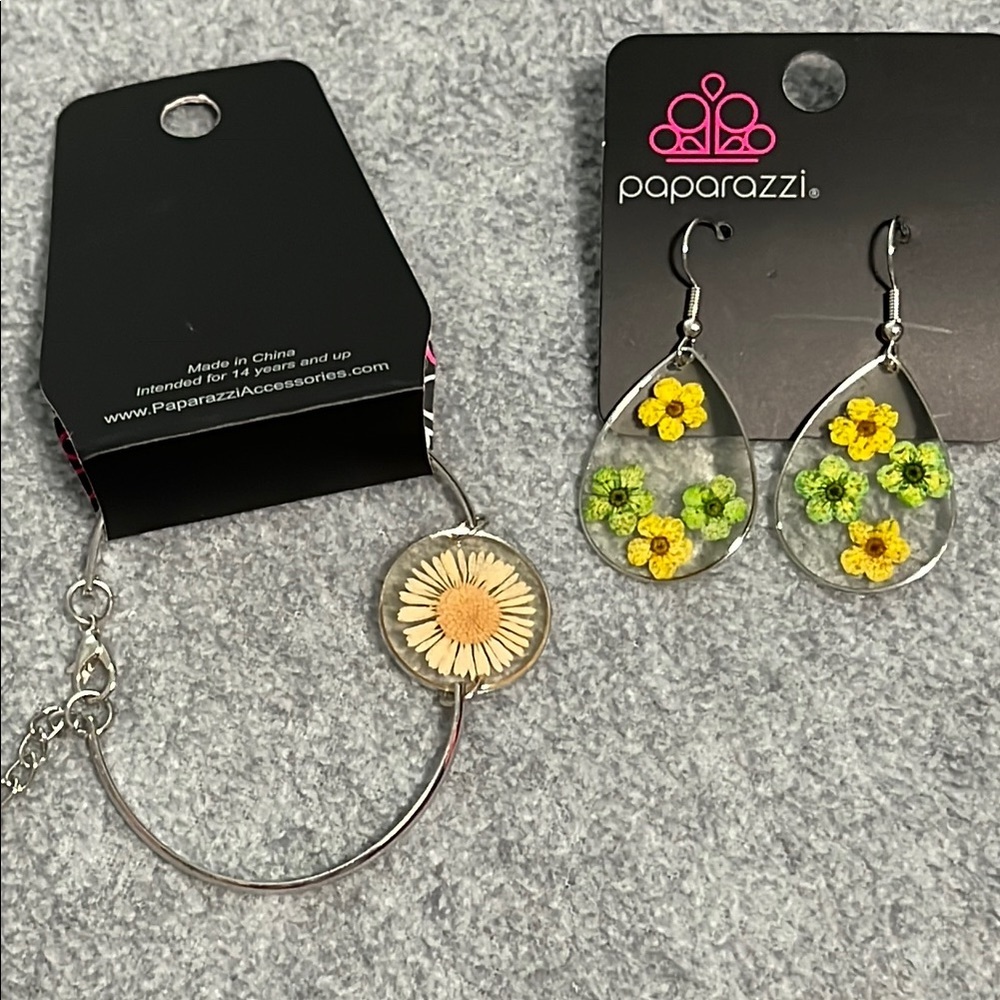 Cottagecore Floral Jewelry Pierced Earring Bracelet Set Bundle Fairy Silvertone